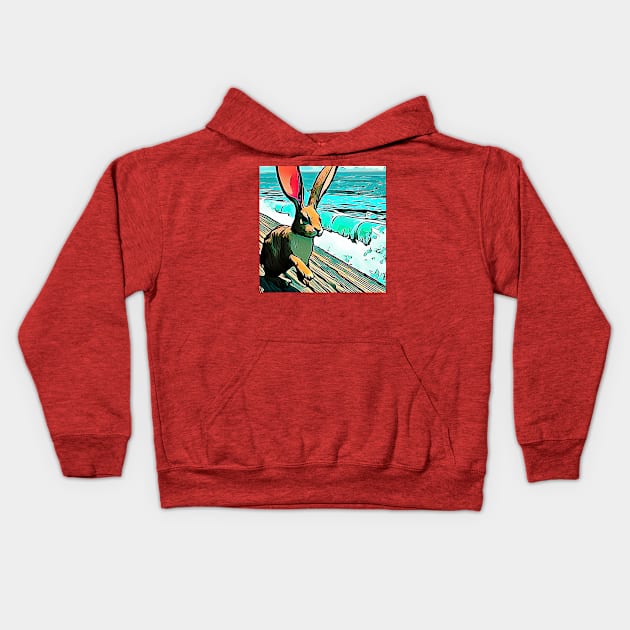 Boardwalk Beach Bunny Kids Hoodie by MellowLazy